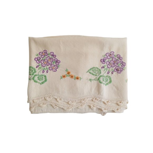 Floral Embroidered and Crocheted Scalloped Edge Pillowcase - Picture 2 of 11